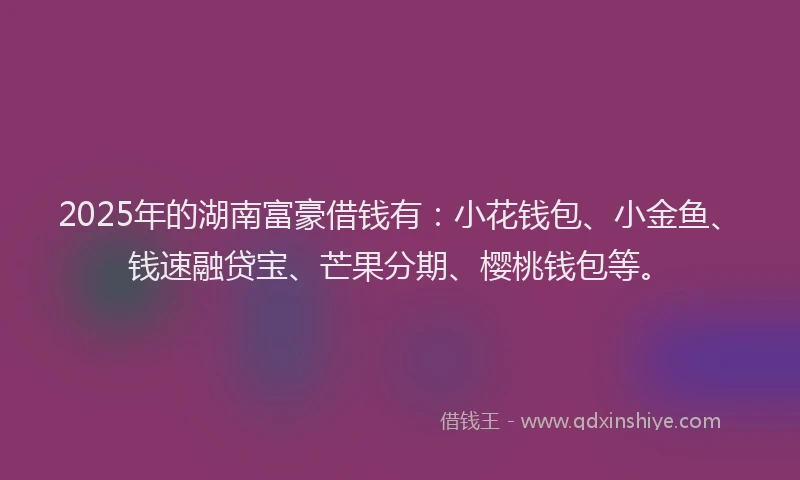 2025年的湖南富豪借钱有：小花钱包、小金鱼、钱速融贷宝、芒果分期、樱桃钱包等。
