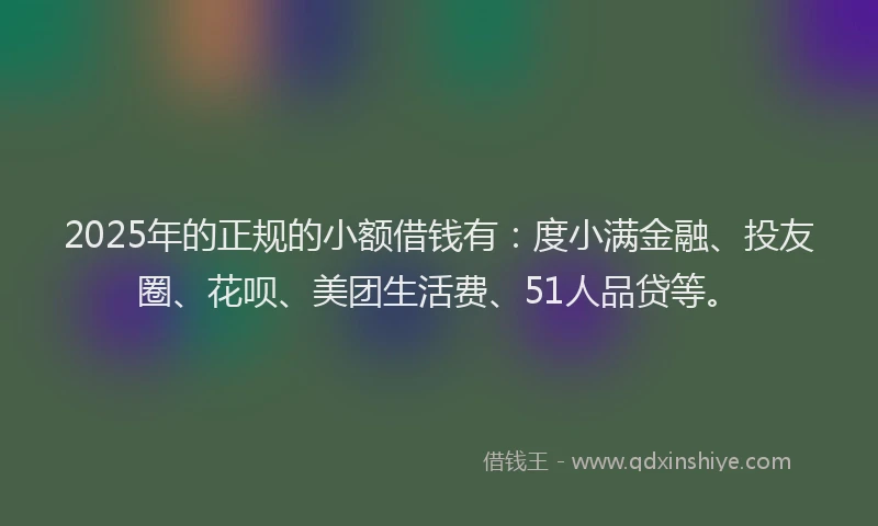 2025年的正规的小额借钱有：度小满金融、投友圈、花呗、美团生活费、51人品贷等。