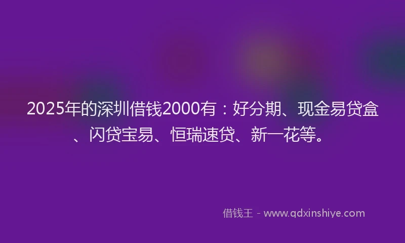 2025年的深圳借钱2000有：好分期、现金易贷盒、闪贷宝易、恒瑞速贷、新一花等。