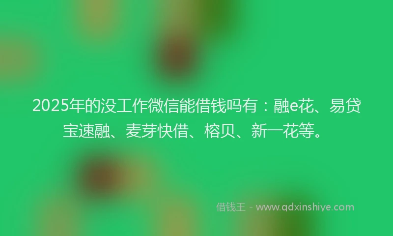2025年的没工作微信能借钱吗有：融e花、易贷宝速融、麦芽快借、榕贝、新一花等。