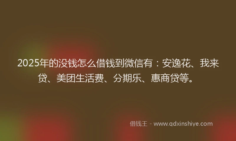 2025年的没钱怎么借钱到微信有：安逸花、我来贷、美团生活费、分期乐、惠商贷等。