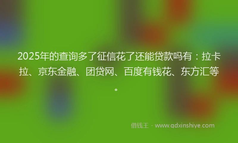 2025年的查询多了征信花了还能贷款吗有：拉卡拉、京东金融、团贷网、百度有钱花、东方汇等。