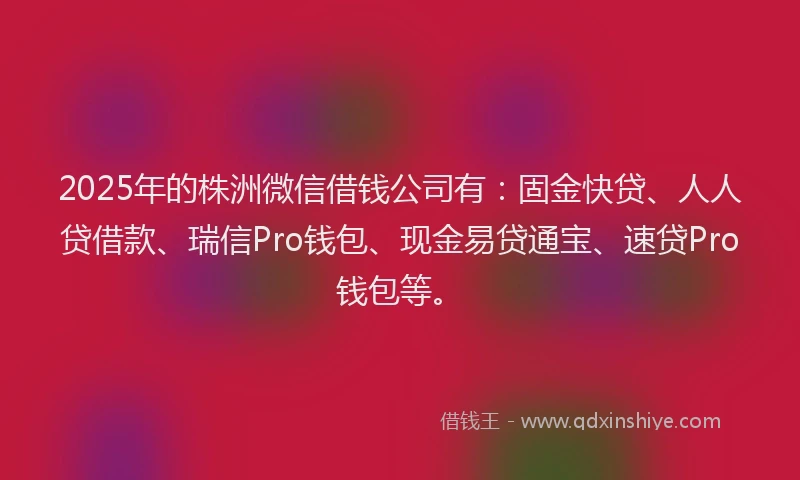 2025年的株洲微信借钱公司有：固金快贷、人人贷借款、瑞信Pro钱包、现金易贷通宝、速贷Pro钱包等。