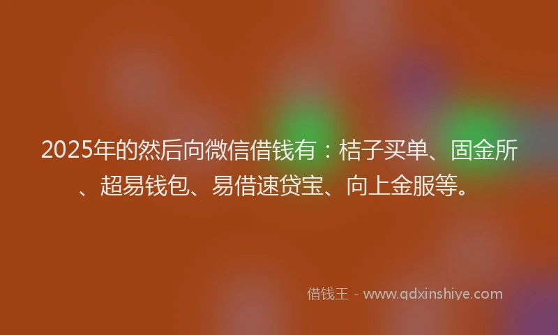 2025年的然后向微信借钱有：桔子买单、固金所、超易钱包、易借速贷宝、向上金服等。