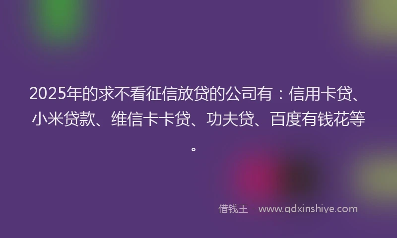 2025年的求不看征信放贷的公司有：信用卡贷、小米贷款、维信卡卡贷、功夫贷、百度有钱花等。