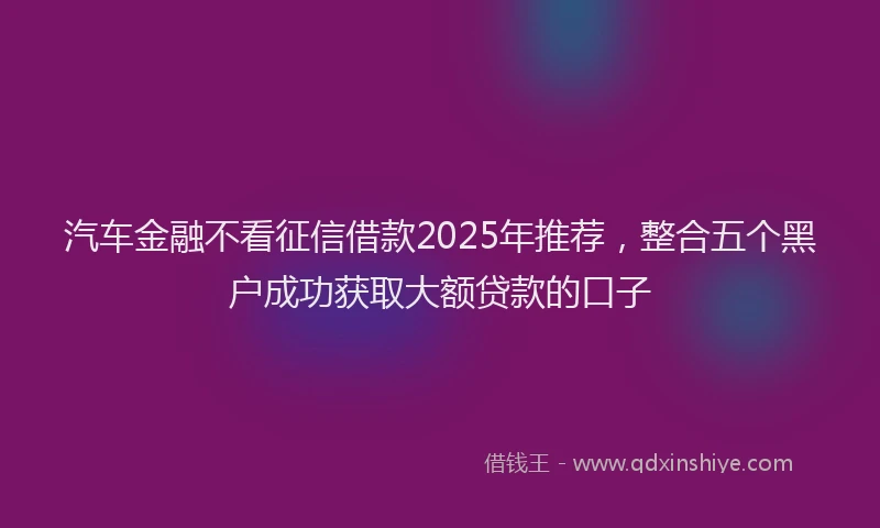 汽车金融不看征信借款2025年推荐，整合五个黑户成功获取大额贷款的口子