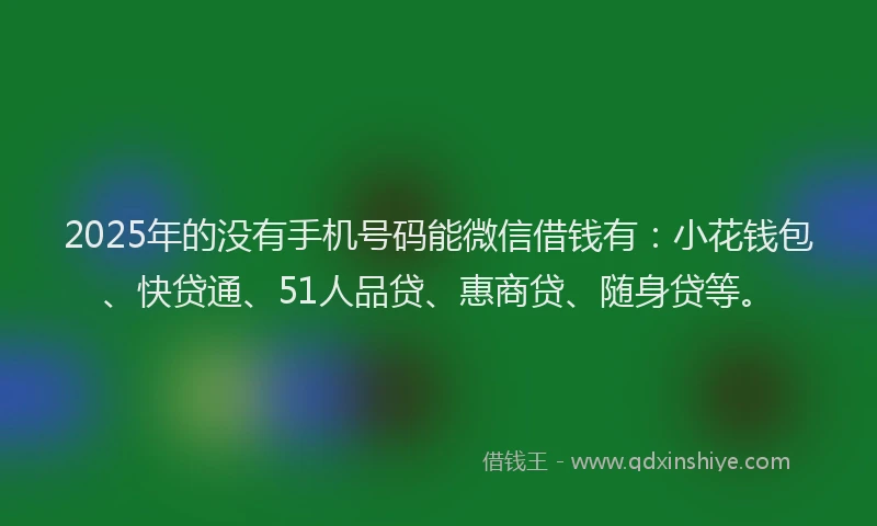 2025年的没有手机号码能微信借钱有：小花钱包、快贷通、51人品贷、惠商贷、随身贷等。