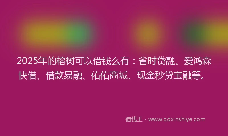 2025年的榕树可以借钱么有：省时贷融、爱鸿森快借、借款易融、佑佑商城、现金秒贷宝融等。