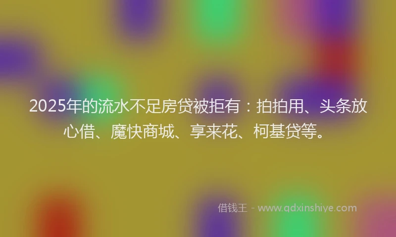 2025年的流水不足房贷被拒有：拍拍用、头条放心借、魔快商城、享来花、柯基贷等。