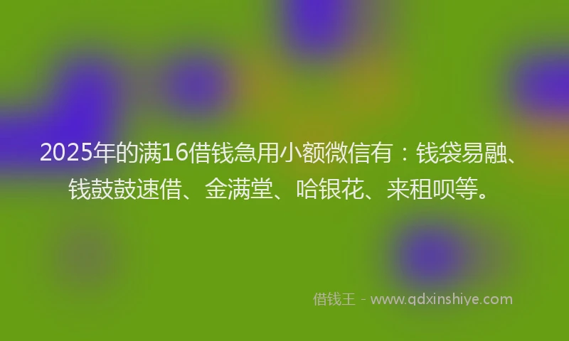2025年的满16借钱急用小额微信有：钱袋易融、钱鼓鼓速借、金满堂、哈银花、来租呗等。