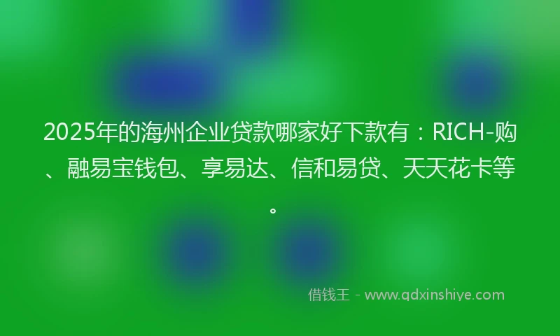 2025年的海州企业贷款哪家好下款有：RICH-购、融易宝钱包、享易达、信和易贷、天天花卡等。