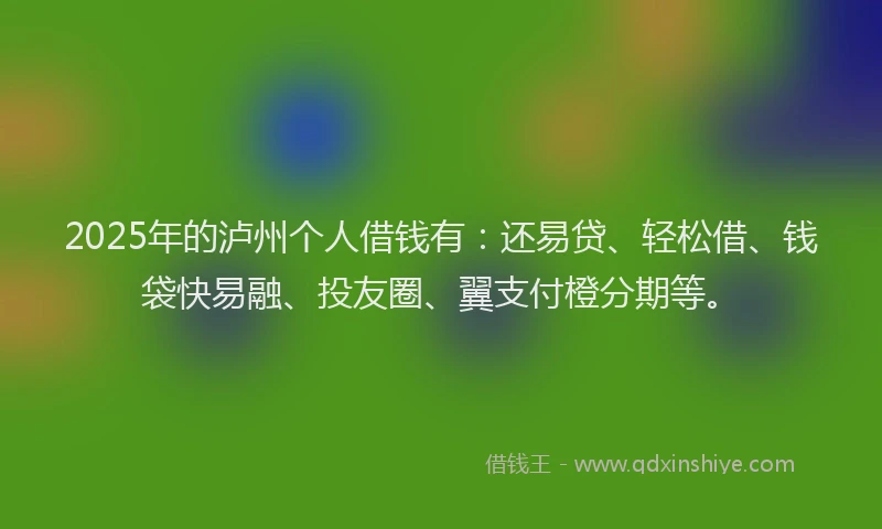 2025年的泸州个人借钱有：还易贷、轻松借、钱袋快易融、投友圈、翼支付橙分期等。