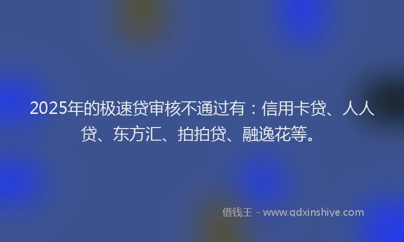 2025年的极速贷审核不通过有：信用卡贷、人人贷、东方汇、拍拍贷、融逸花等。