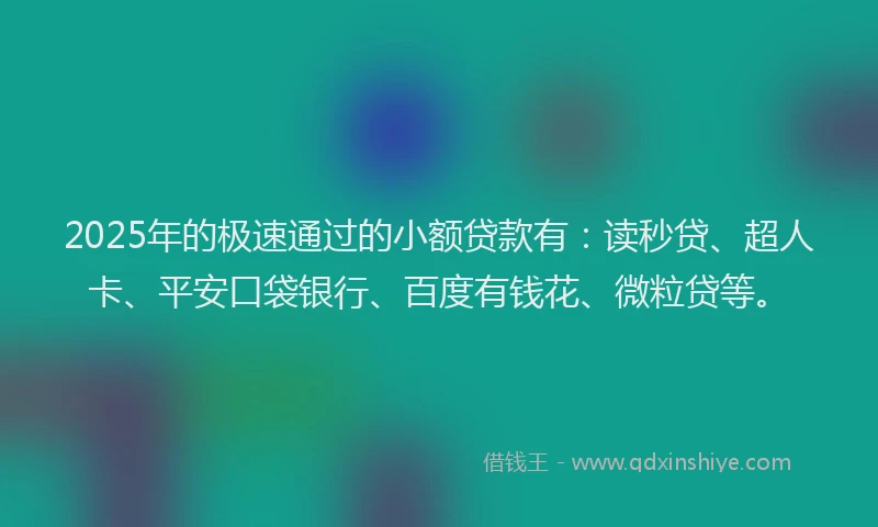 2025年的极速通过的小额贷款有：读秒贷、超人卡、平安口袋银行、百度有钱花、微粒贷等。