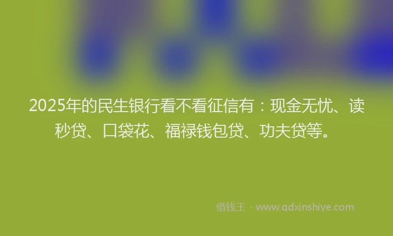 2025年的民生银行看不看征信有：现金无忧、读秒贷、口袋花、福禄钱包贷、功夫贷等。