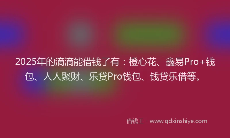2025年的滴滴能借钱了有：橙心花、鑫易Pro+钱包、人人聚财、乐贷Pro钱包、钱贷乐借等。