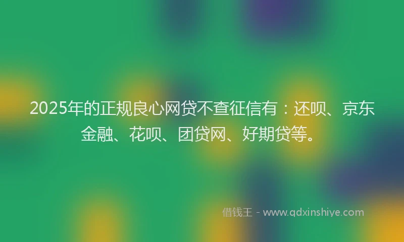 2025年的正规良心网贷不查征信有：还呗、京东金融、花呗、团贷网、好期贷等。