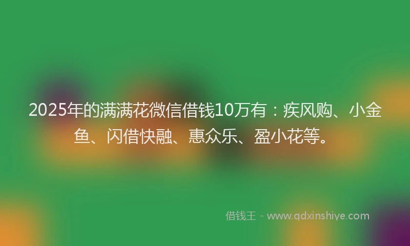 2025年的满满花微信借钱10万有：疾风购、小金鱼、闪借快融、惠众乐、盈小花等。