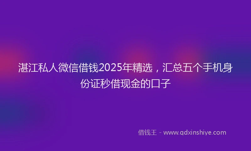 湛江私人微信借钱2025年精选，汇总五个手机身份证秒借现金的口子