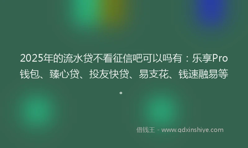 2025年的流水贷不看征信吧可以吗有：乐享Pro钱包、臻心贷、投友快贷、易支花、钱速融易等。