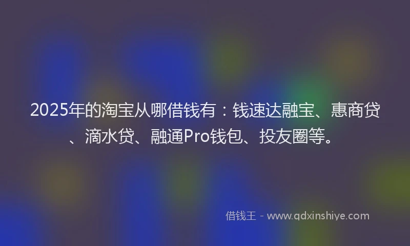2025年的淘宝从哪借钱有：钱速达融宝、惠商贷、滴水贷、融通Pro钱包、投友圈等。