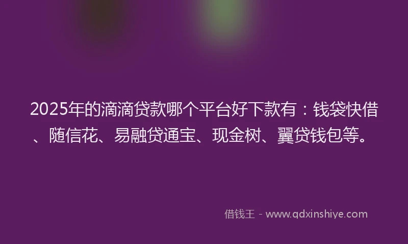 2025年的滴滴贷款哪个平台好下款有：钱袋快借、随信花、易融贷通宝、现金树、翼贷钱包等。