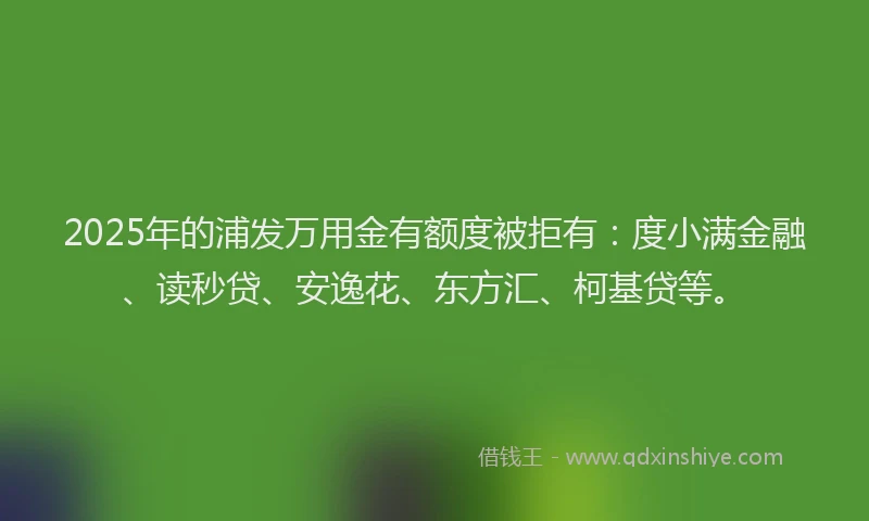 2025年的浦发万用金有额度被拒有：度小满金融、读秒贷、安逸花、东方汇、柯基贷等。