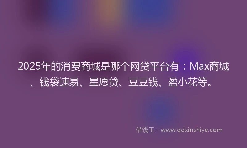 2025年的消费商城是哪个网贷平台有：Max商城、钱袋速易、星愿贷、豆豆钱、盈小花等。