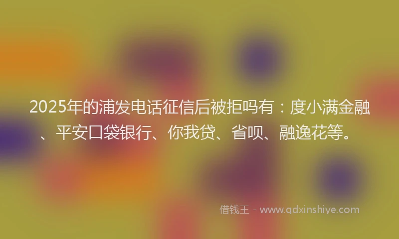 2025年的浦发电话征信后被拒吗有：度小满金融、平安口袋银行、你我贷、省呗、融逸花等。