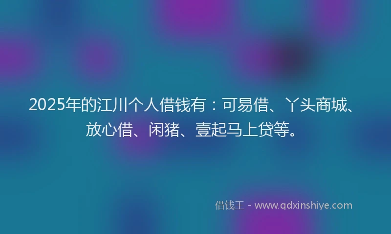 2025年的江川个人借钱有：可易借、丫头商城、放心借、闲猪、壹起马上贷等。