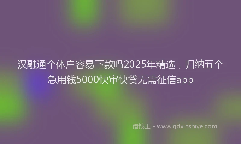 汉融通个体户容易下款吗2025年精选，归纳五个急用钱5000快审快贷无需征信app