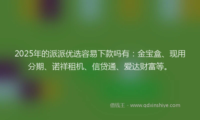 2025年的派派优选容易下款吗有：金宝盒、现用分期、诺祥租机、信贷通、爱达财富等。