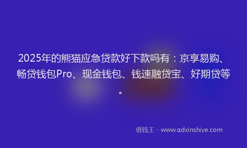 2025年的熊猫应急贷款好下款吗有：京享易购、畅贷钱包Pro、现金钱包、钱速融贷宝、好期贷等。