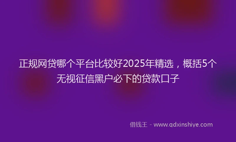 正规网贷哪个平台比较好2025年精选，概括5个无视征信黑户必下的贷款口子