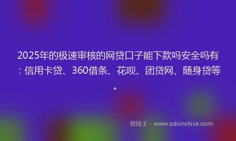 2025年的极速审核的网贷口子能下款吗安全吗有：信用卡贷、360借条、花呗、团贷网、随身贷等。
