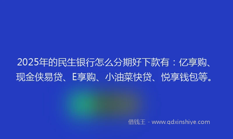 2025年的民生银行怎么分期好下款有：亿享购、现金侠易贷、E享购、小油菜快贷、悦享钱包等。