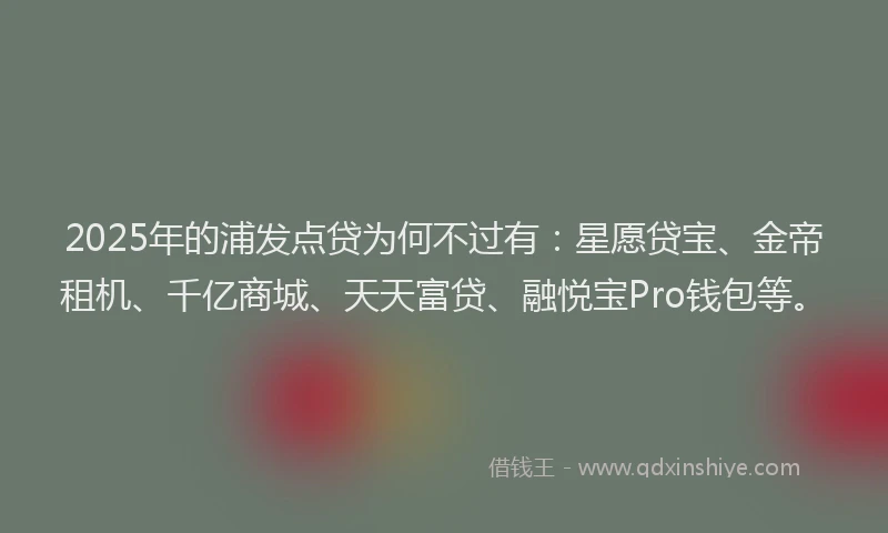 2025年的浦发点贷为何不过有：星愿贷宝、金帝租机、千亿商城、天天富贷、融悦宝Pro钱包等。