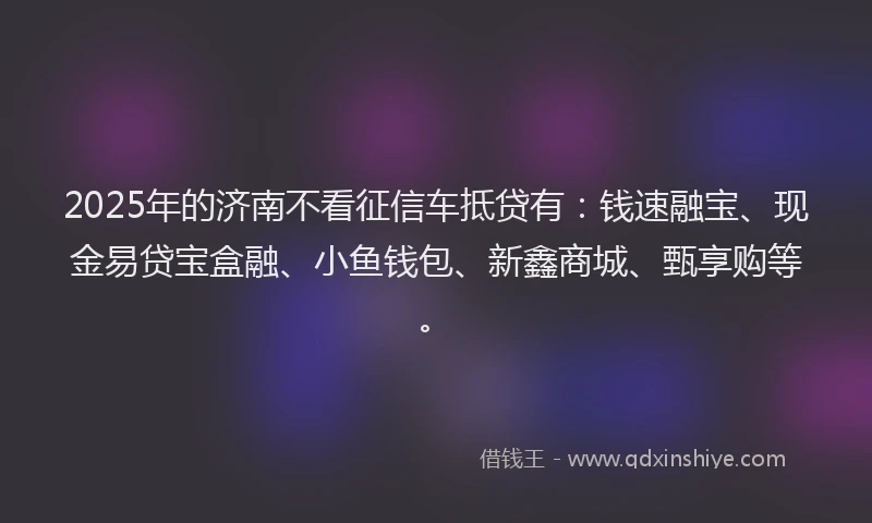 2025年的济南不看征信车抵贷有：钱速融宝、现金易贷宝盒融、小鱼钱包、新鑫商城、甄享购等。