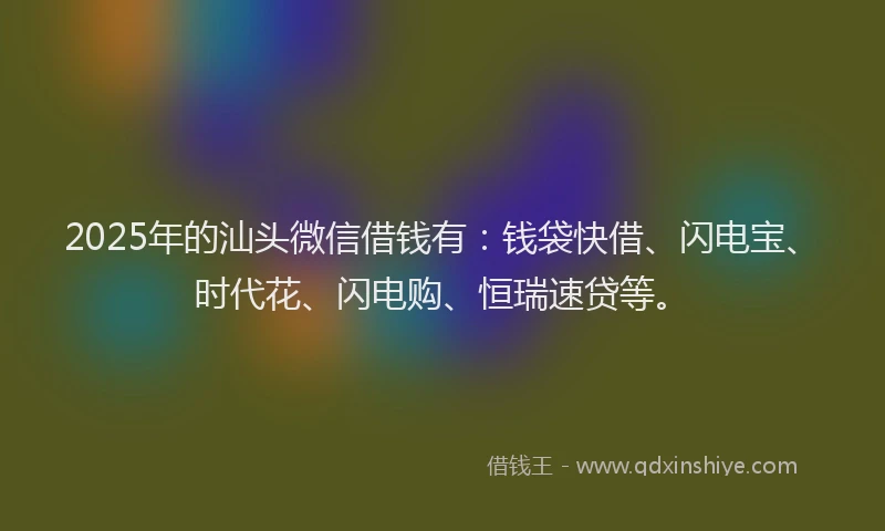 2025年的汕头微信借钱有：钱袋快借、闪电宝、时代花、闪电购、恒瑞速贷等。