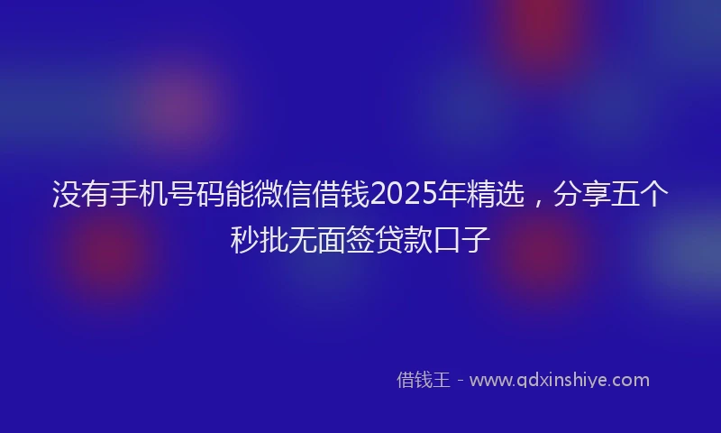 没有手机号码能微信借钱2025年精选，分享五个秒批无面签贷款口子