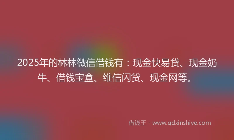 2025年的林林微信借钱有：现金快易贷、现金奶牛、借钱宝盒、维信闪贷、现金网等。