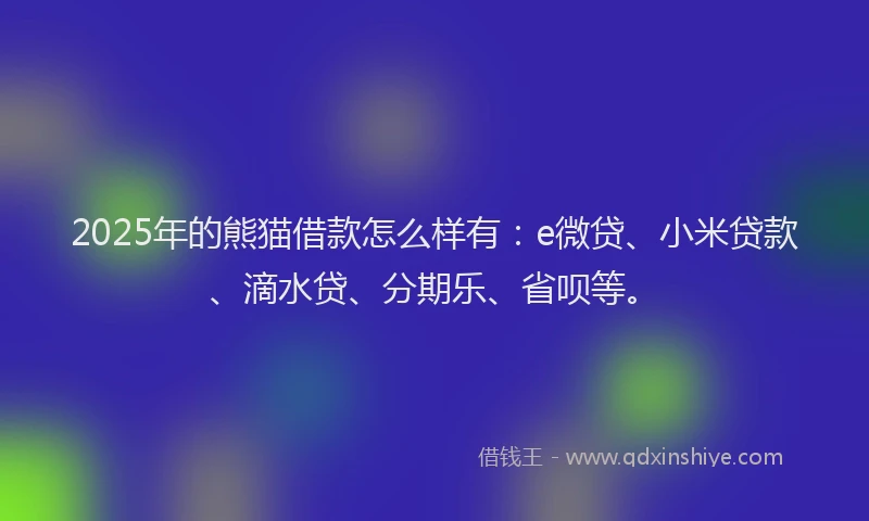 2025年的熊猫借款怎么样有：e微贷、小米贷款、滴水贷、分期乐、省呗等。