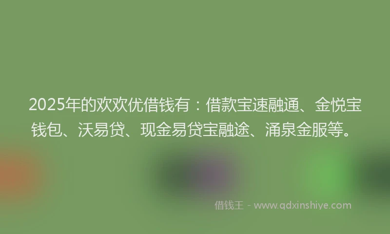 2025年的欢欢优借钱有：借款宝速融通、金悦宝钱包、沃易贷、现金易贷宝融途、涌泉金服等。