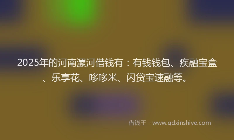2025年的河南漯河借钱有：有钱钱包、疾融宝盒、乐享花、哆哆米、闪贷宝速融等。