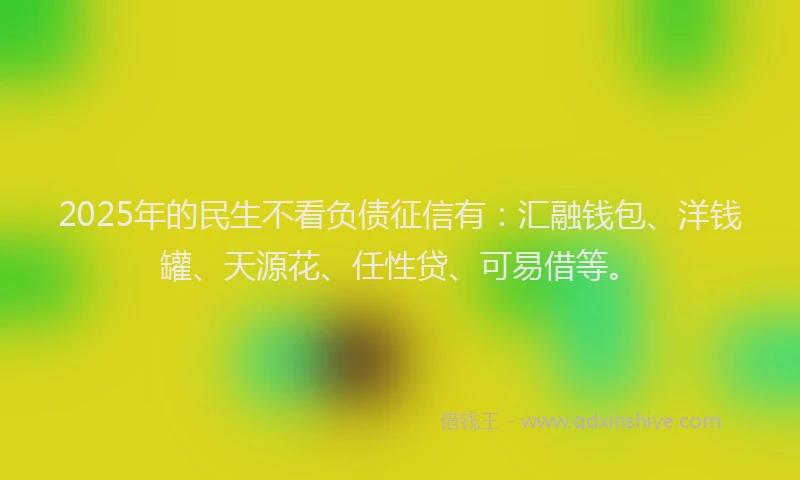 2025年的民生不看负债征信有：汇融钱包、洋钱罐、天源花、任性贷、可易借等。