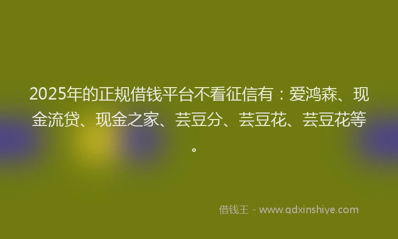2025年的正规借钱平台不看征信有：爱鸿森、现金流贷、现金之家、芸豆分、芸豆花、芸豆花等。