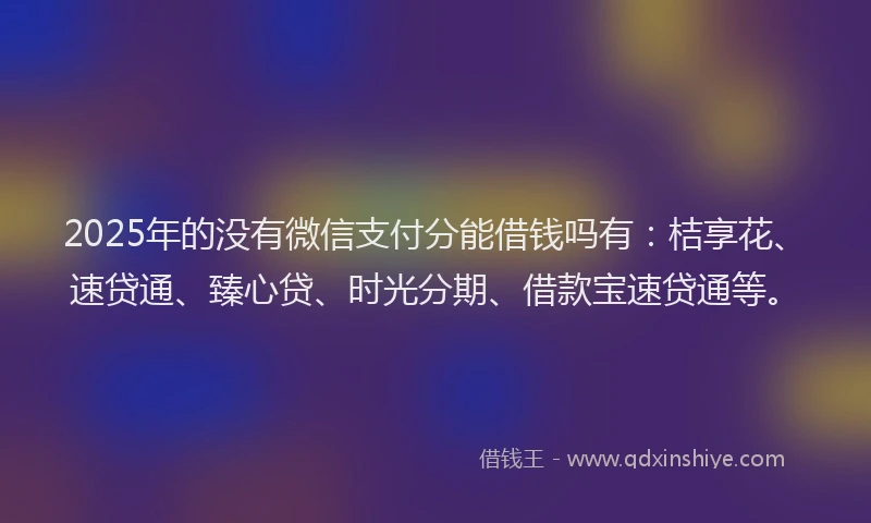 2025年的没有微信支付分能借钱吗有:桔享花、速贷通、臻心贷、时光分期、借款宝速贷通等。