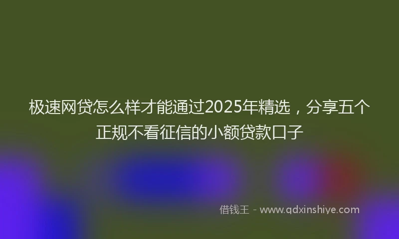 极速网贷怎么样才能通过2025年精选，分享五个正规不看征信的小额贷款口子