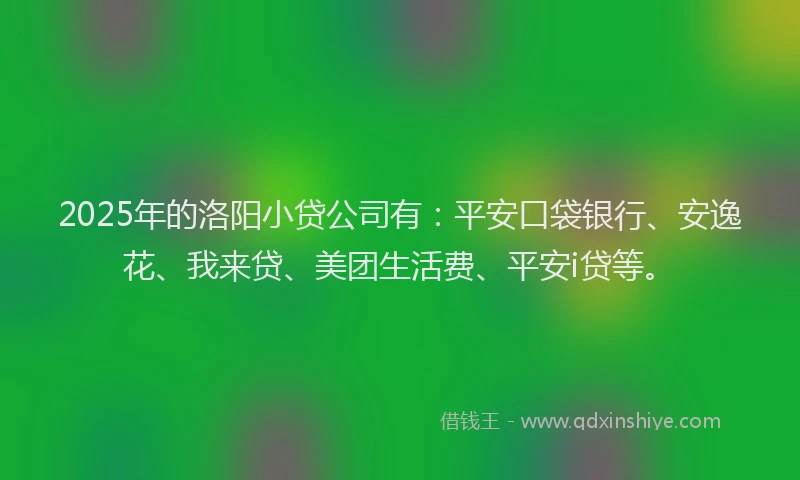 2025年的洛阳小贷公司有:平安口袋银行、安逸花、我来贷、美团生活费、平安i贷等。
