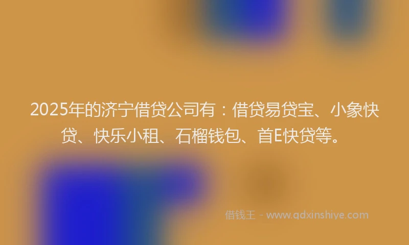 2025年的济宁借贷公司有：借贷易贷宝、小象快贷、快乐小租、石榴钱包、首E快贷等。